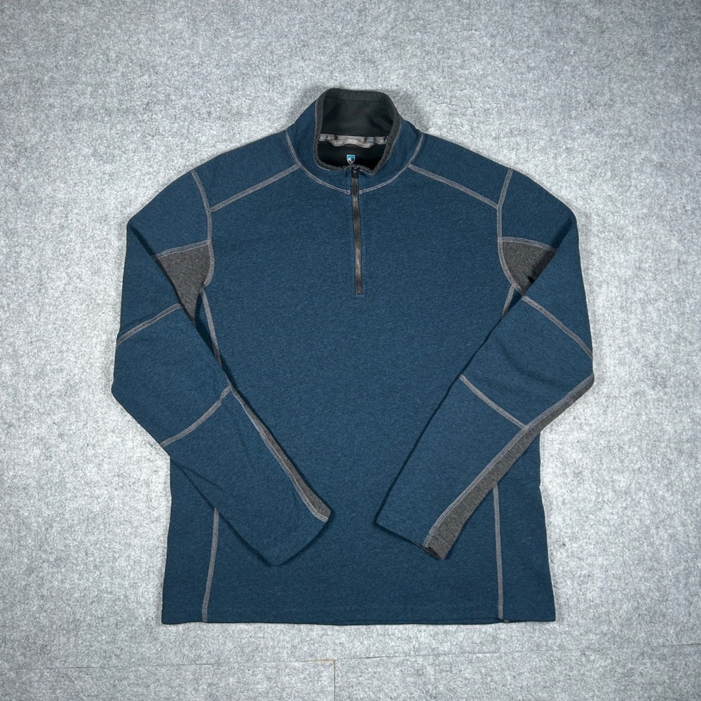 KUHL 1/4 Zip Pullover Mens Large Blue Gray Interceptr Fleece Hiking Gorpcore